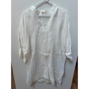 Eileen Fisher White Linen Tunic Top Womens L/XL
